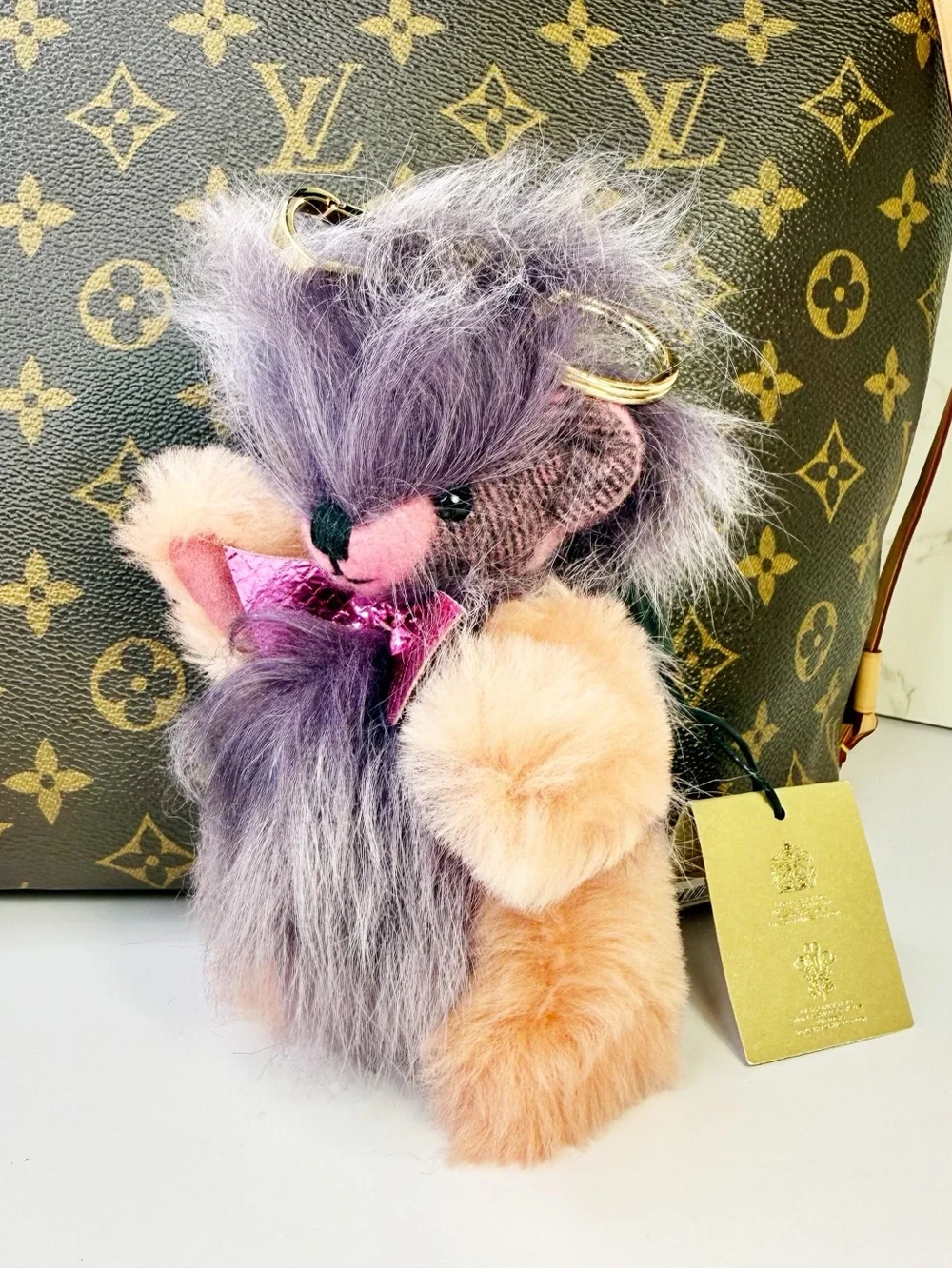 Burberry Thomas Bear Pink & Lavender Pom-Pom Keychain/Bag Charm